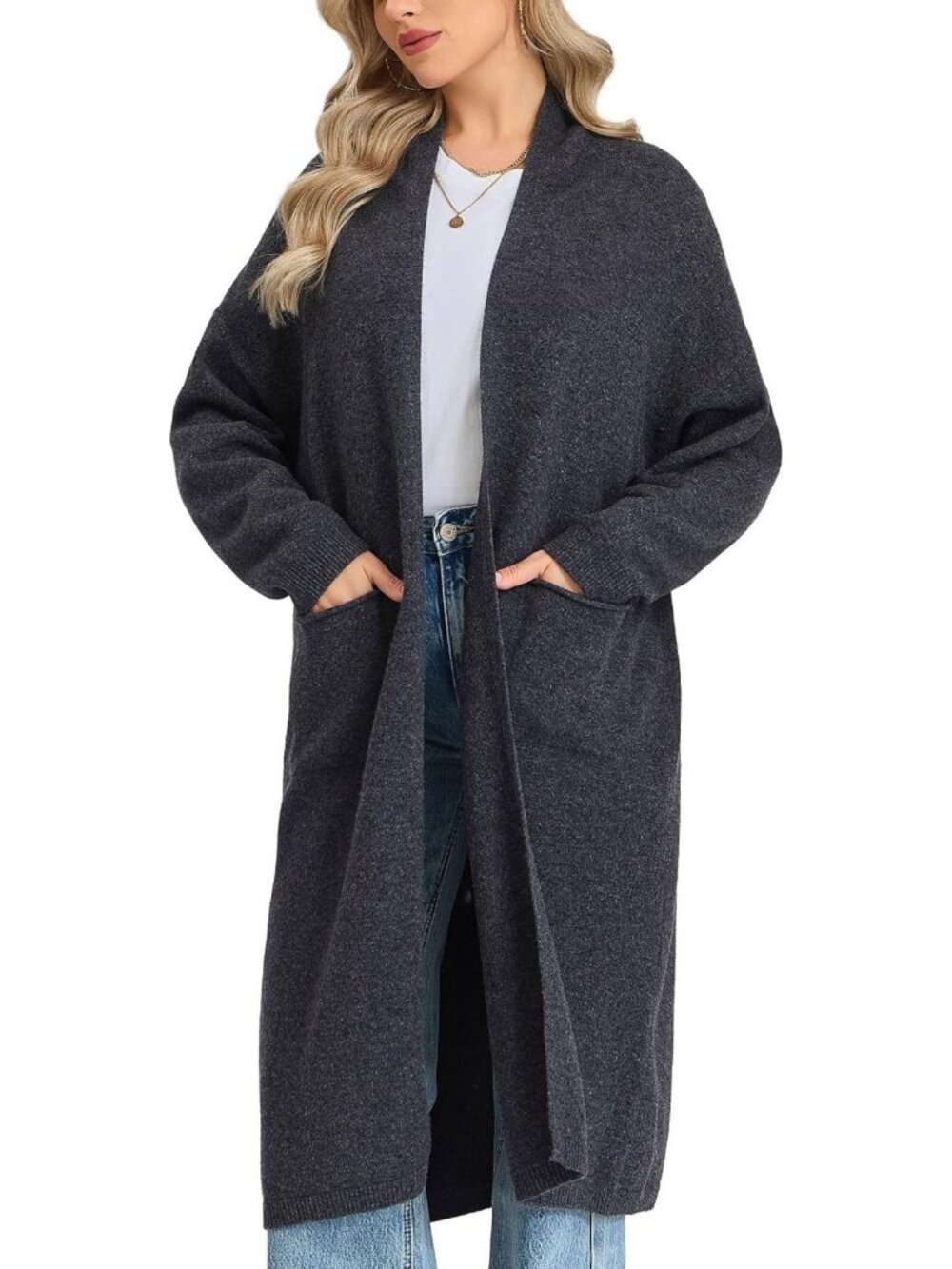 Cozy Open Front Long Cardigan for Women, 100% Merino Wool Sweater, Fall